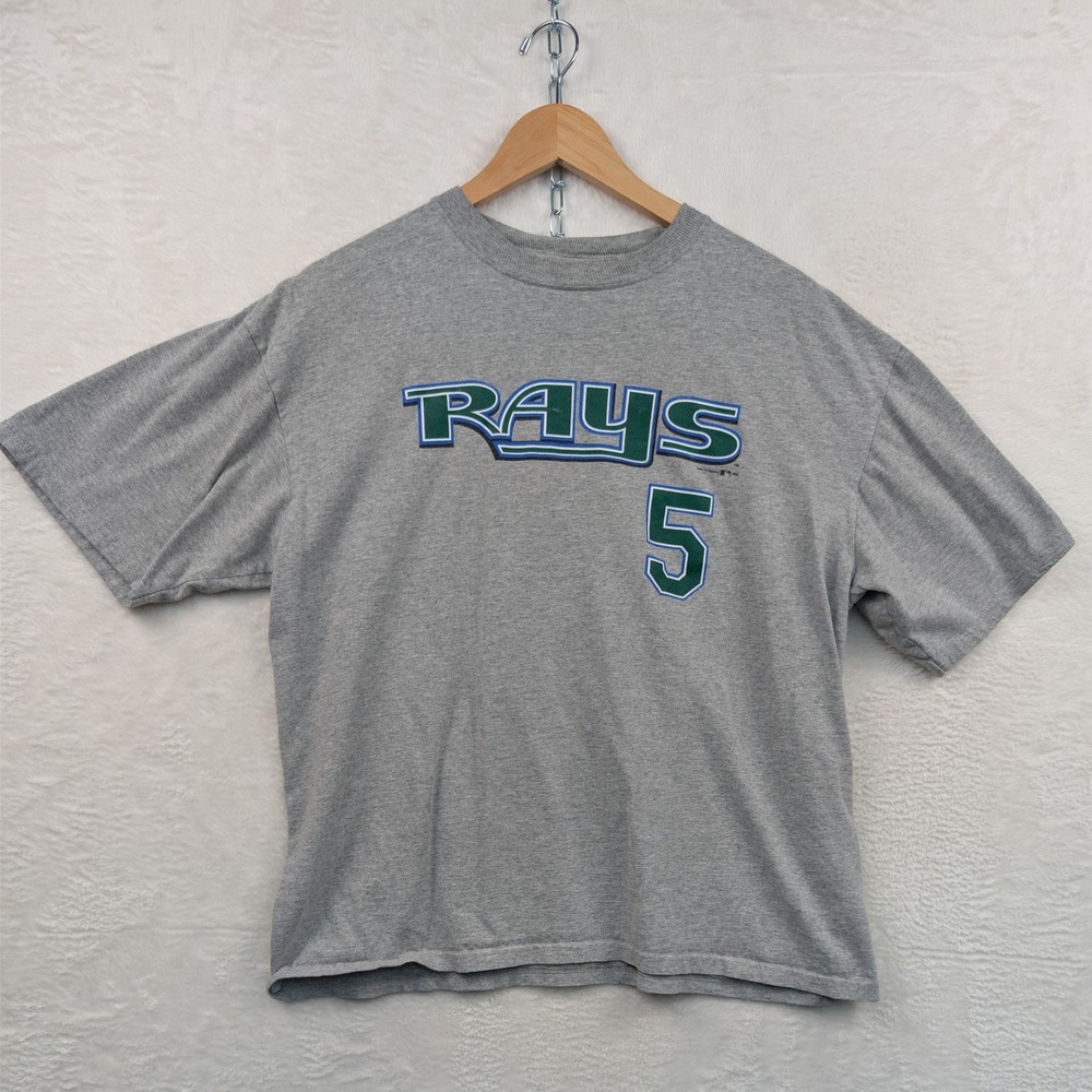 VTG Tampa Bay Rays T-Shirt Men's XL Gray Gear For Sports Rocco Baldelli #5 Y2K